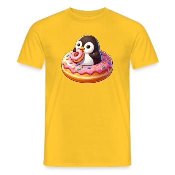 Pingouin mignon avec beignet dessin animé drôle - T-shirt homme - jaune - Devant - AI Model Male 178 dark (178cm)