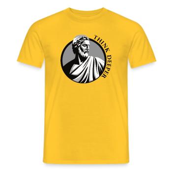 Philosophe grec classique | « Réfléchissez plus profondément » | Stoïque - T-shirt homme - jaune - Devant - AI Model Male 178 dark (178cm)