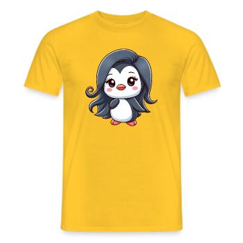 élégant dessin animé dame pingouin avec des cheveux longs - T-shirt homme - jaune - Devant - AI Model Male 178 dark (178cm)