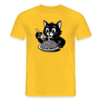 Cat Eats Spaghetti Meme - Men's T-Shirt - yellow - Front - AI Model Male 178 dark (178cm)