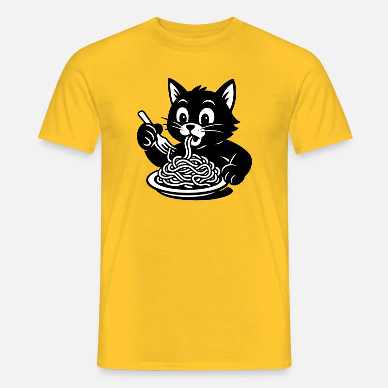 Katze iss Spagetti Meme - Männer T-Shirt - Gelb