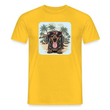 Dachshund Beach Dachshund Dachshund with Cool Goggles - Men's T-Shirt - yellow - Front - AI Model Male 178 dark (178cm)