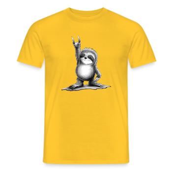 Old School Music Rock On Party Sloth - Men's T-Shirt - yellow - Front - AI Model Male 178 dark (178cm)