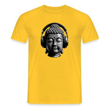 Buddha mit Kopfhörern Achtsamkeit Musik Boho Zen - Männer T-Shirt - Gelb - Vorne - AI Model Male 178 dark (178cm)