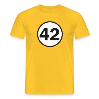 The answer to the great question of the universe - Men's T-Shirt - yellow - Front - AI Model Male 178 dark (178cm)