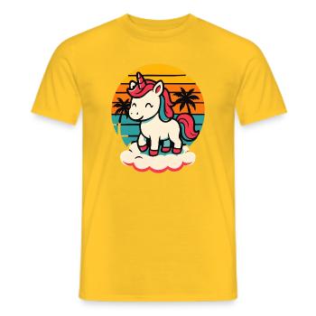 Retro Unicorn Shirt Sunset Palm Trees Cloud - Men's T-Shirt - yellow - Front - AI Model Male 178 dark (178cm)