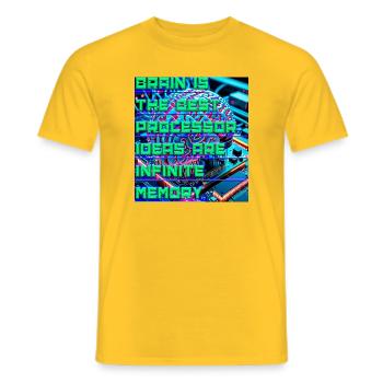 The Brain Is the Best Processor — Tech Neon Quote  - Men's T-Shirt - yellow - Front - AI Model Male 178 dark (178cm)
