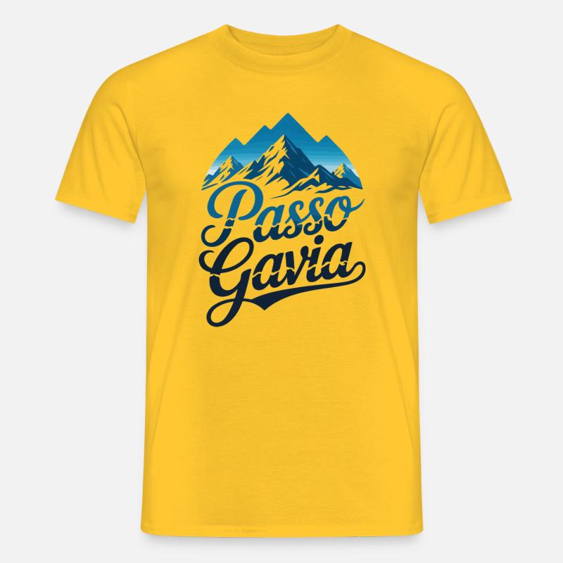 Passo Gavia Script Snow Peak Art - T-shirt uomo - giallo
