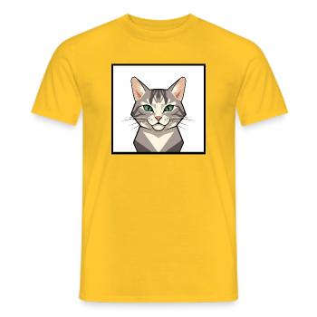 Geometric Cat Head with Green Eyes - Men's T-Shirt - yellow - Front - AI Model Male 178 dark (178cm)