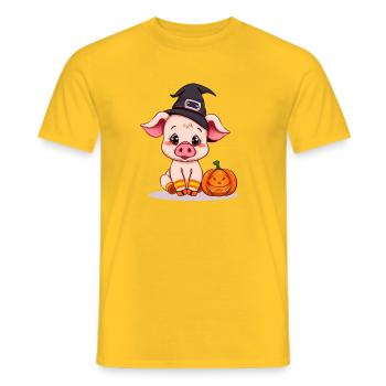 Cute Halloween Witch with Piggy - Men's T-Shirt - yellow - Front - AI Model Male 178 dark (178cm)