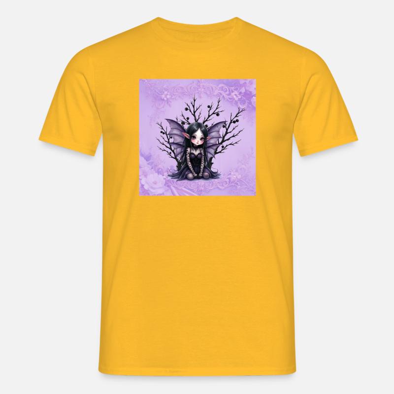 Vampir Fee Mädchen auf dunklem Baum - Männer T-Shirt - Gelb