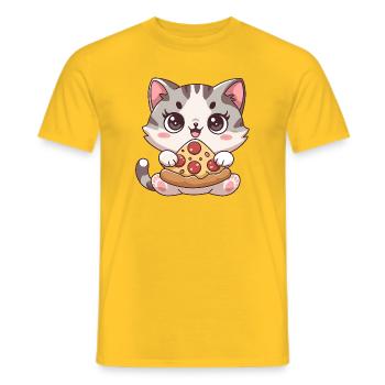 Süße Katze isst Pizza - Männer T-Shirt - Gelb - Vorne - AI Model Male 178 dark (178cm)