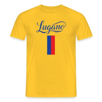 Lugano Souvenir in Red Blue - Men's T-Shirt - yellow - Front - AI Model Male 178 dark (178cm)