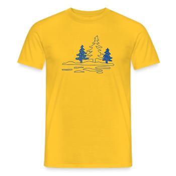 Abstract forest lake with pine trees - Men's T-Shirt - yellow - Front - AI Model Male 178 dark (178cm)