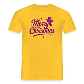 Festive Merry Christmas Pink Gingerbread - Men's T-Shirt - yellow - Front - AI Model Male 178 dark (178cm)