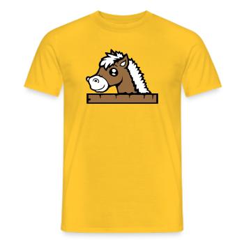 Pferd hinter Zaun versteckt Holz Mauer Stalltür - Männer T-Shirt - Gelb - Vorne - AI Model Male 178 dark (178cm)