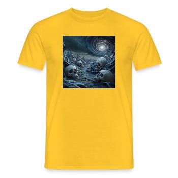 Eerie Skullscape Under Cosmic Swirl - Men's T-Shirt - yellow - Front - AI Model Male 178 dark (178cm)