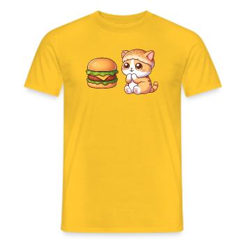 chat mignon dessin animé restauration rapide cheeseburger - T-shirt homme - jaune - Devant - AI Model Male 178 dark (178cm)