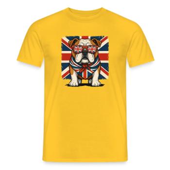 Bulldog with Union Jack Accessories - Men's T-Shirt - yellow - Front - AI Model Male 178 dark (178cm)