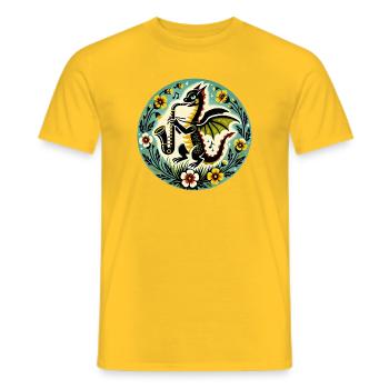 Whimsical Dragon Jazz Design - Men's T-Shirt - yellow - Front - AI Model Male 178 dark (178cm)