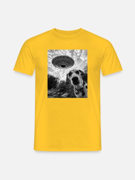 Dalmatian Selfie UFO - Men's T-Shirt - yellow