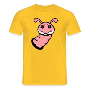 Caterpillar peeks out of hole smiles sweet worm comic fun - Men's T-Shirt - yellow - Front - AI Model Male 178 dark (178cm)