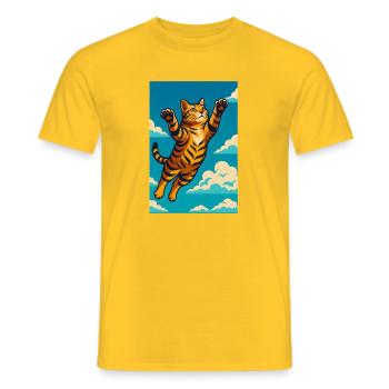 Fette fliegende Tigerkatze Illustratio, Liebeskatzen - Männer T-Shirt - Gelb - Vorne - AI Model Male 178 dark (178cm)