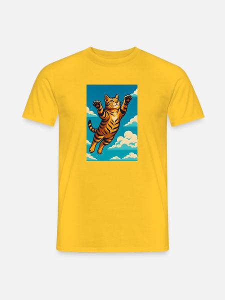 Fette fliegende Tigerkatze Illustratio, Liebeskatzen - Männer T-Shirt - Gelb