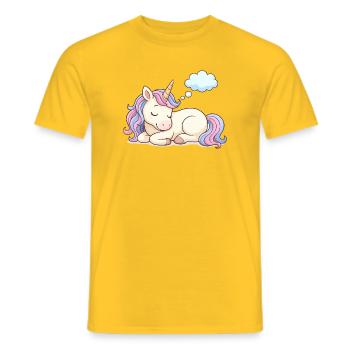 Sleeping unicorn with rainbow mane - Men's T-Shirt - yellow - Front - AI Model Male 178 dark (178cm)