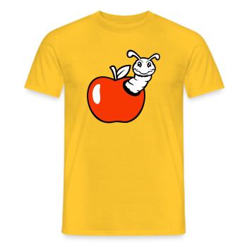 caterpillar apple fruit peeks out hole smiles sweet worm - Men's T-Shirt - yellow - Front - AI Model Male 178 dark (178cm)