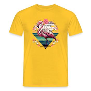 Illustration géométrique de la nature des flamants roses - T-shirt homme - jaune - Devant - AI Model Male 178 dark (178cm)