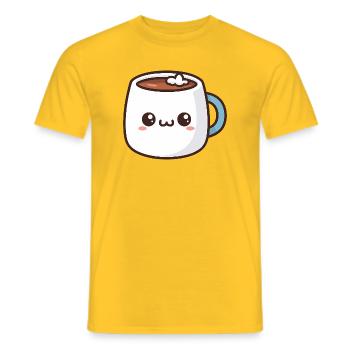 Kawaii Hot Chocolate Mug - Men's T-Shirt - yellow - Front - AI Model Male 178 dark (178cm)
