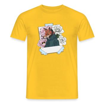 Renard avec casque et thème floral - T-shirt homme - jaune - Devant - AI Model Male 178 dark (178cm)