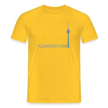 Minimalist silhouette of the Berlin TV Tower - Men's T-Shirt - yellow - Front - AI Model Male 178 dark (178cm)