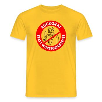 Backbone instead of sausage eating! DESIRED COLORS Comic - Men's T-Shirt - yellow - Front - AI Model Male 178 dark (178cm)
