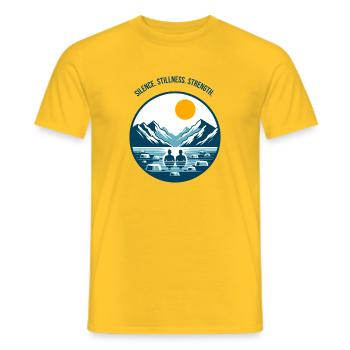 Eisbaden im Bergsee in den Alpen Wintersport Logo - Men's T-Shirt - yellow - Front - AI Model Male 178 dark (178cm)