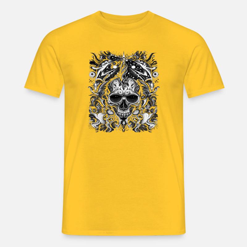 Dunkler Stammesschädel mit mystischen Elementen - Männer T-Shirt - Gelb