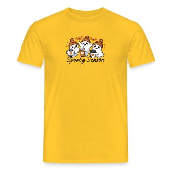 👻 Spooky Season – Sweet Ghosts with Coffee 🎃 - Men's T-Shirt - yellow - Front - AI Model Male 178 dark (178cm)