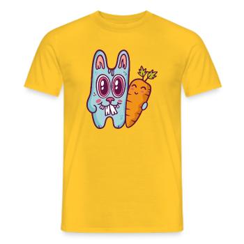 Blue doodle rabbit with carrot - Men's T-Shirt - yellow - Front - AI Model Male 178 dark (178cm)