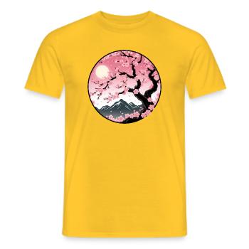 Paysage de montagne de cerisier en fleurs - T-shirt homme - jaune - Devant - AI Model Male 178 dark (178cm)