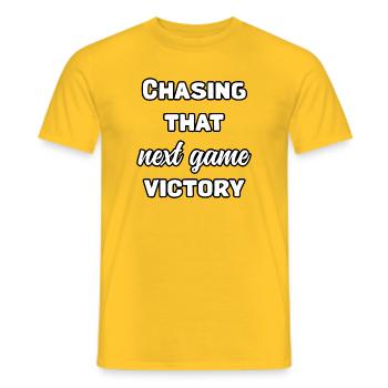 Competitive Gamer Chasing Next Game Victory	 - Men's T-Shirt - yellow - Front - AI Model Male 178 dark (178cm)