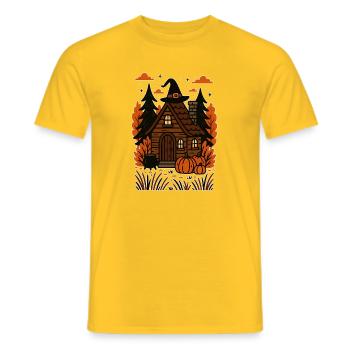 Hexenhäuschen mit Kürbissen Herbstmotiv - Männer T-Shirt - Gelb - Vorne - AI Model Male 178 dark (178cm)