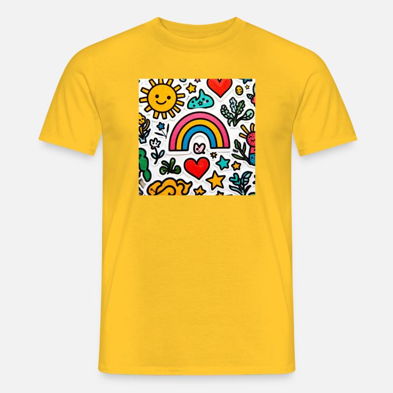 Fröhlicher Doodle-Regenbogen - Männer T-Shirt - Gelb