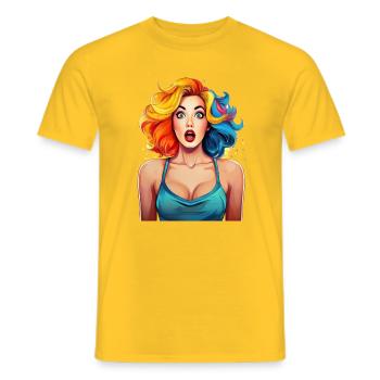 femme effrayée aux cheveux colorés - T-shirt homme - jaune - Devant - AI Model Male 178 dark (178cm)