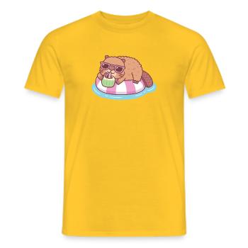 Niedlicher Biber, der auf Poolschwimmer mit Kokosnuss chillt - Männer T-Shirt - Gelb - Vorne - AI Model Male 178 dark (178cm)