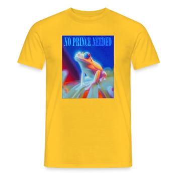 Frog with crown and saying - Men's T-Shirt - yellow - Front - AI Model Male 178 dark (178cm)