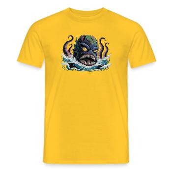 Mythical Kraken Monster Illustration - Men's T-Shirt - yellow - Front - AI Model Male 178 dark (178cm)