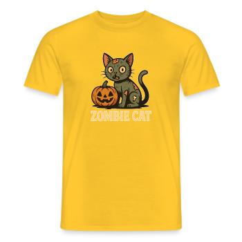 Scary Halloween cat with pumpkin - Men's T-Shirt - yellow - Front - AI Model Male 178 dark (178cm)