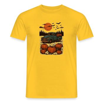 Autumn pumpkin scene with vintage truck - Men's T-Shirt - yellow - Front - AI Model Male 178 dark (178cm)