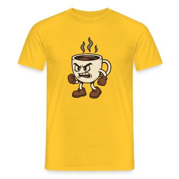 Empfindlicher Kaffeebecher mit Kampfpose - Männer T-Shirt - Gelb - Vorne - AI Model Male 178 dark (178cm)